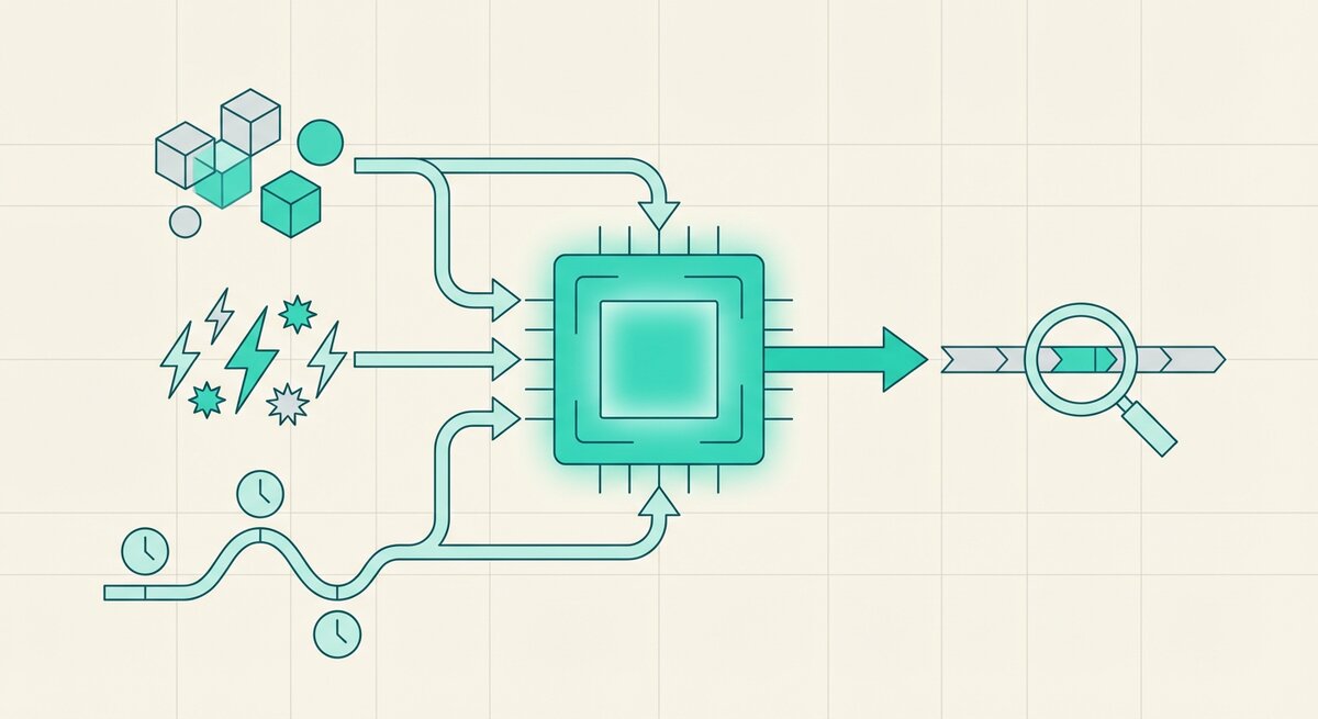 Diagram showing entities and events flowing through StateValue to produce a time query