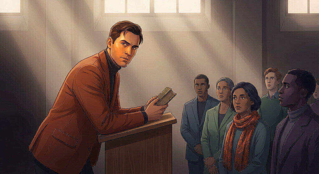 Charismatic leader addressing a small group