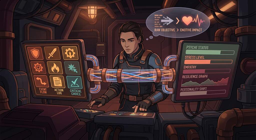 Game development workspace with behavioral timeline visuals