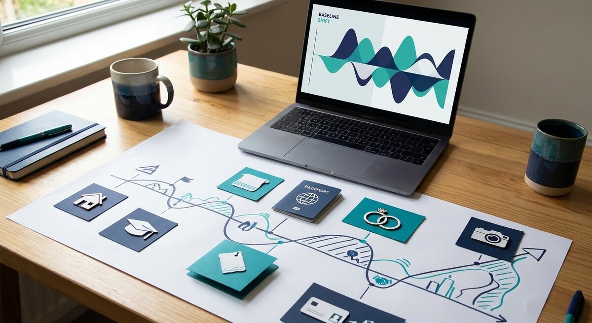 Timeline workspace suggesting long-term personality change