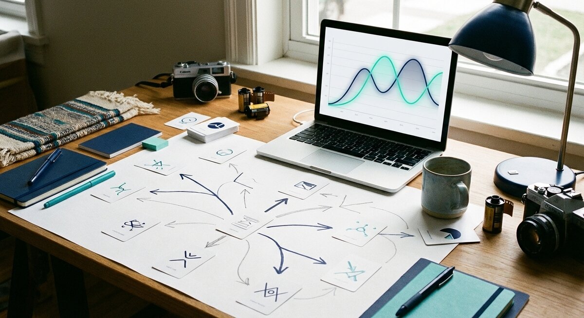 Event cards and branching pathways visualization