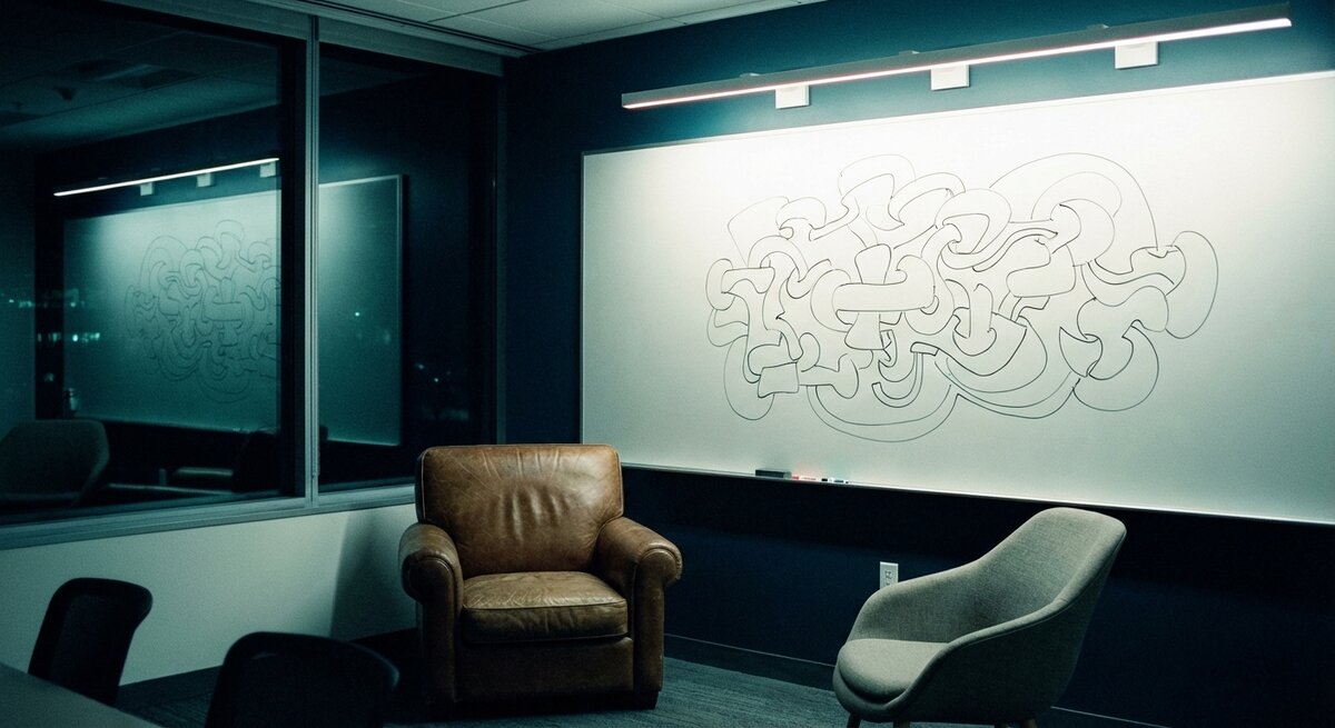 Office collaboration space with trust network visuals