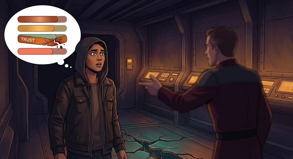 Person experiencing a formative betrayal event with personality shift visualization