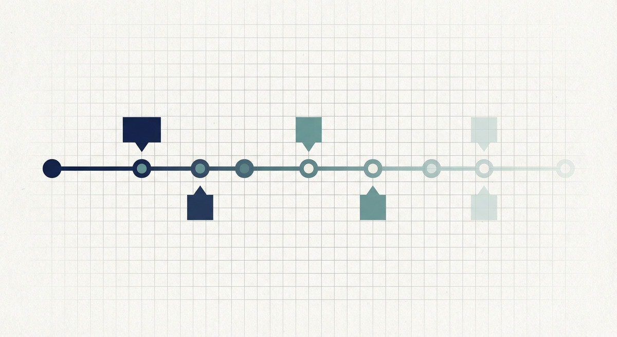 Timeline with event markers fading over time