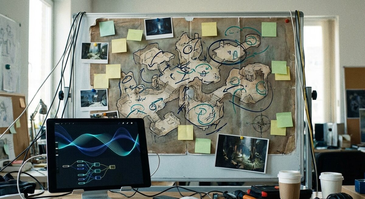 Game design planning materials with behavior curves and level layout